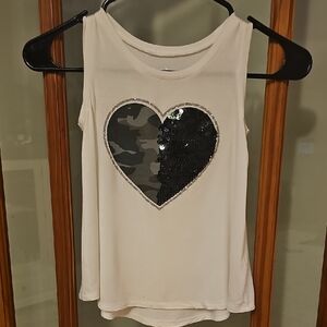 Justice Cream Tank Top with Camouflage Sequin Heart
